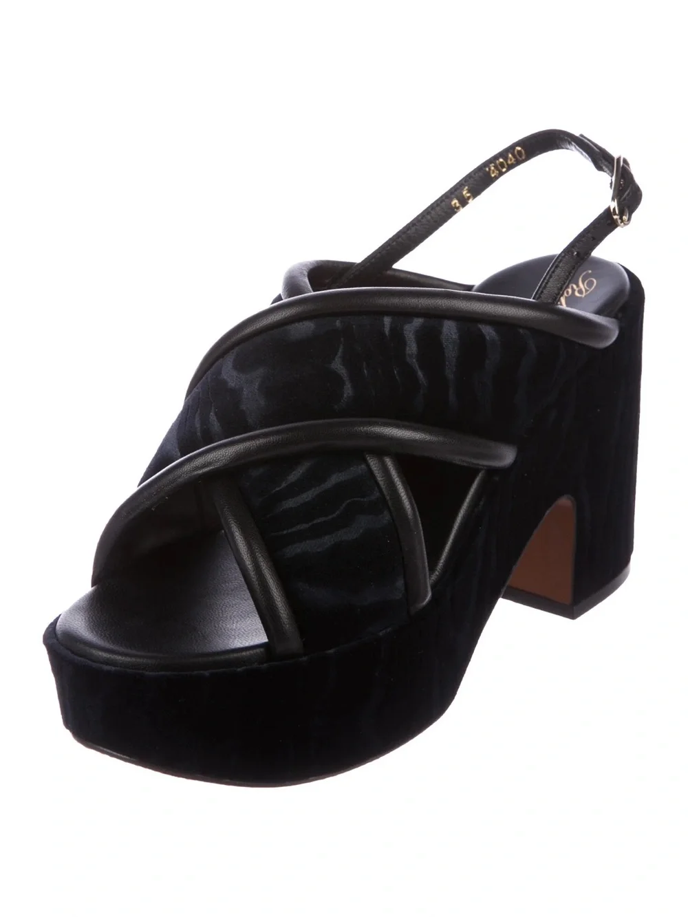 NEW Robert Clergerie Dark Blue Leather Velvet Platform Slingback Sandals